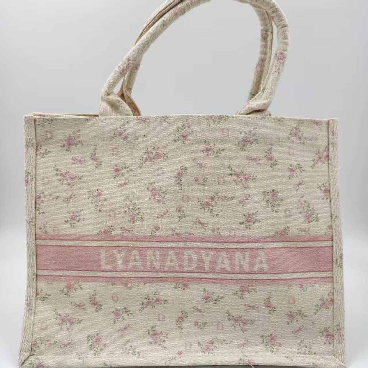 Vintage Floral Jute Tote Bag with Handle Fashion Printed Reusable Shopping Bag