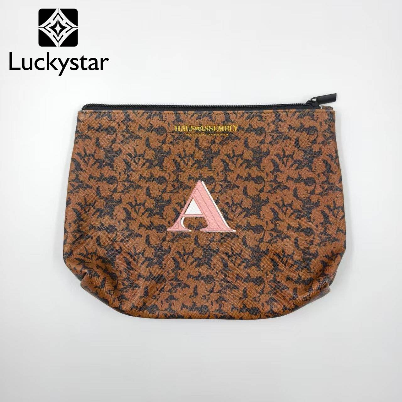 Vintage Floral Pattern Cosmetic Pouch Custom Initial Letter Logo Zippered Makeup Organizer Bag for Travel & Daily Use