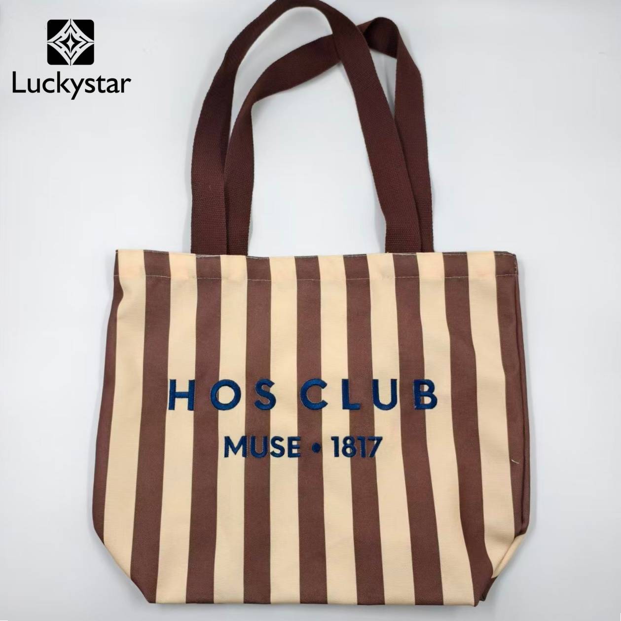 Customizable Striped Canvas Tote Bag Large Capacity Eco-Friendly Reusable Shopping Bag with Sturdy Handles