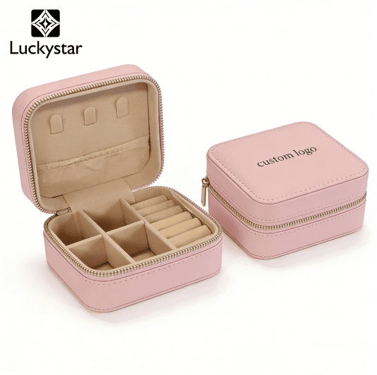 Luxury Custom Logo Portable Pu Leather Jewellery Ring Necklace Storage Case Travel Jewelry Box Packaging