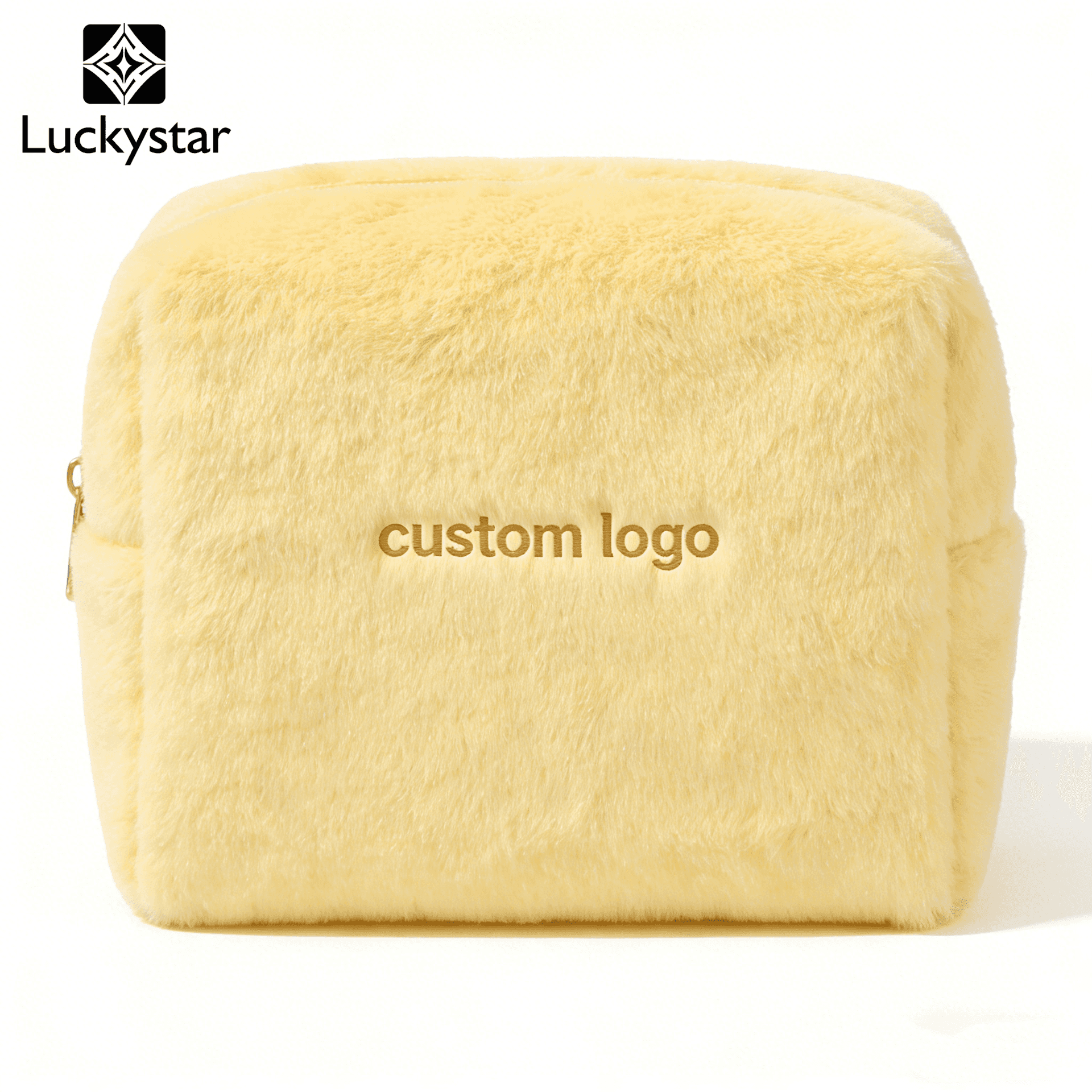 Faux Fur Cloth Cosmetic Pouch Custom Logo Zippered Reusable Travel Makeup Organizer Bag