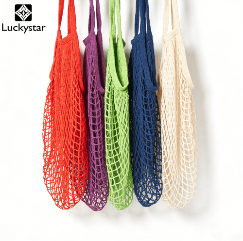 Оптовая продажа многоразовых сетчатых сумок для продуктов из хлопка, сумок-шопперов, сумок для фруктов из сетчатой ткани.