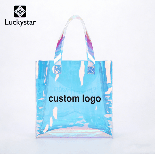 Custom Logo Holographic Laser PVC Bag Waterproof Zipper Bag Travel Shopping Bag