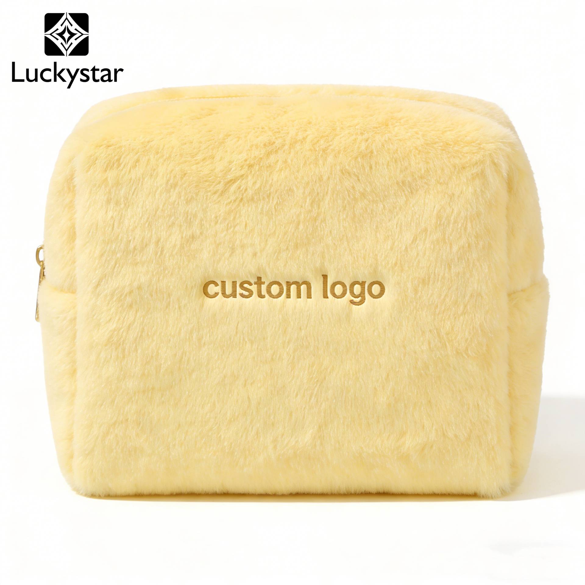 Faux Fur Cloth Cosmetic Pouch Custom Logo Zippered Reusable Travel Makeup Organizer Bag