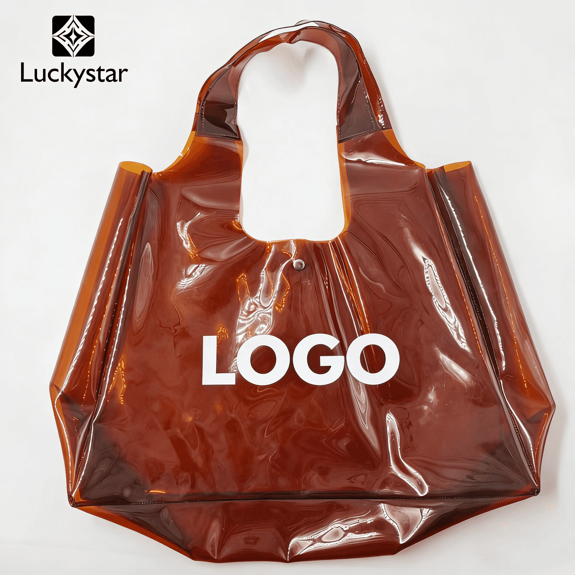 Transparent Brown PVC Tote Bag Custom Logo Waterproof Shopping Bag